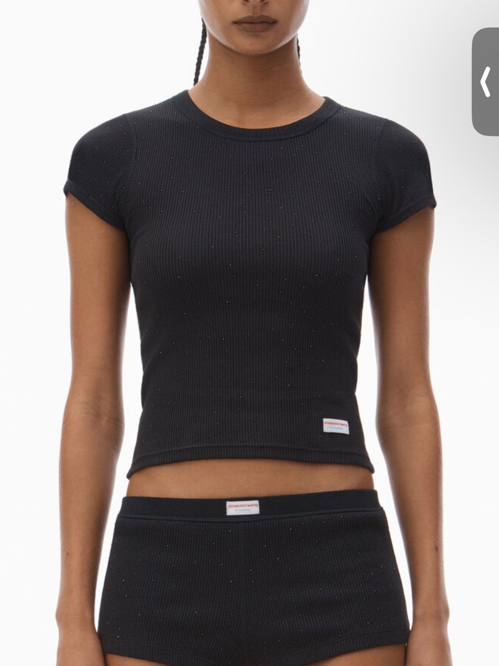 Alexander wang Black Ribbed Short Sleeve Crop Top